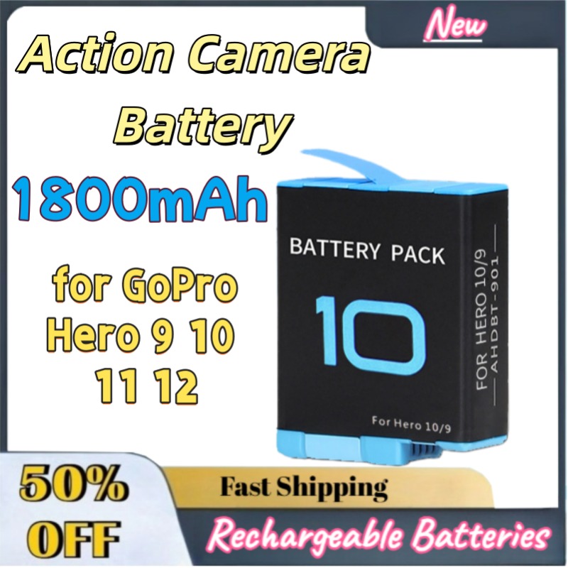 Gopro Action Camera Hero 12 Black - 1800mAh Replacement Battery Charger Dock for